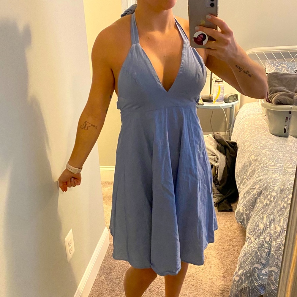 Denim Halter Dress - Backless Tie Back